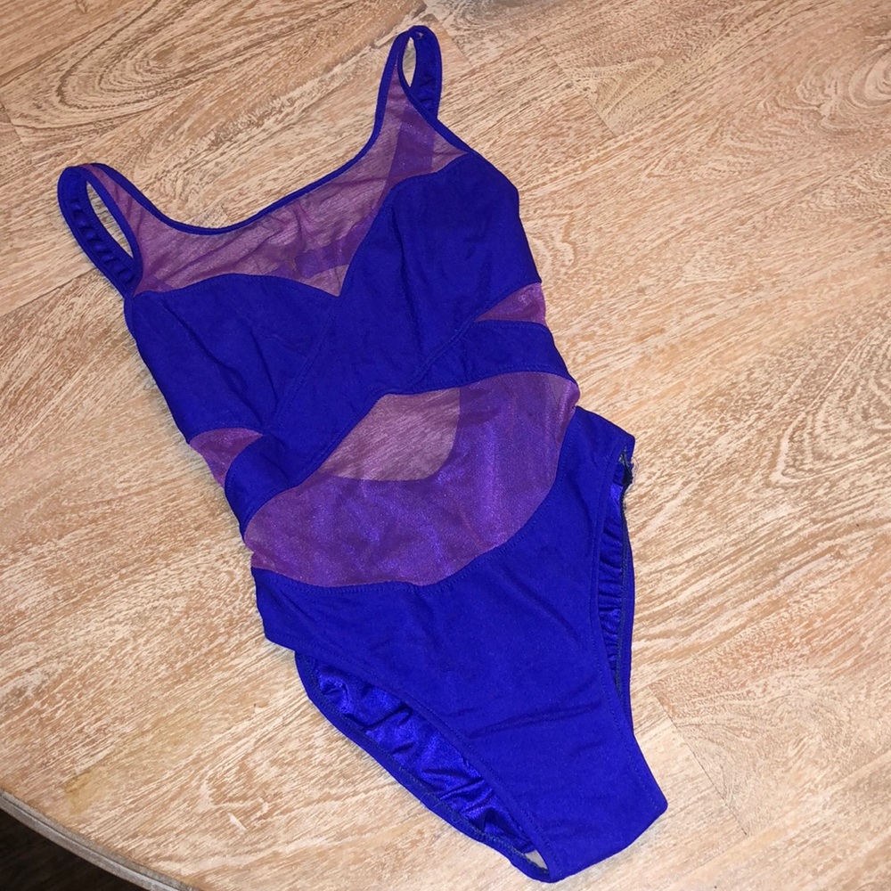 Vintage swim suit purple sheer mesh unique 80s 90s